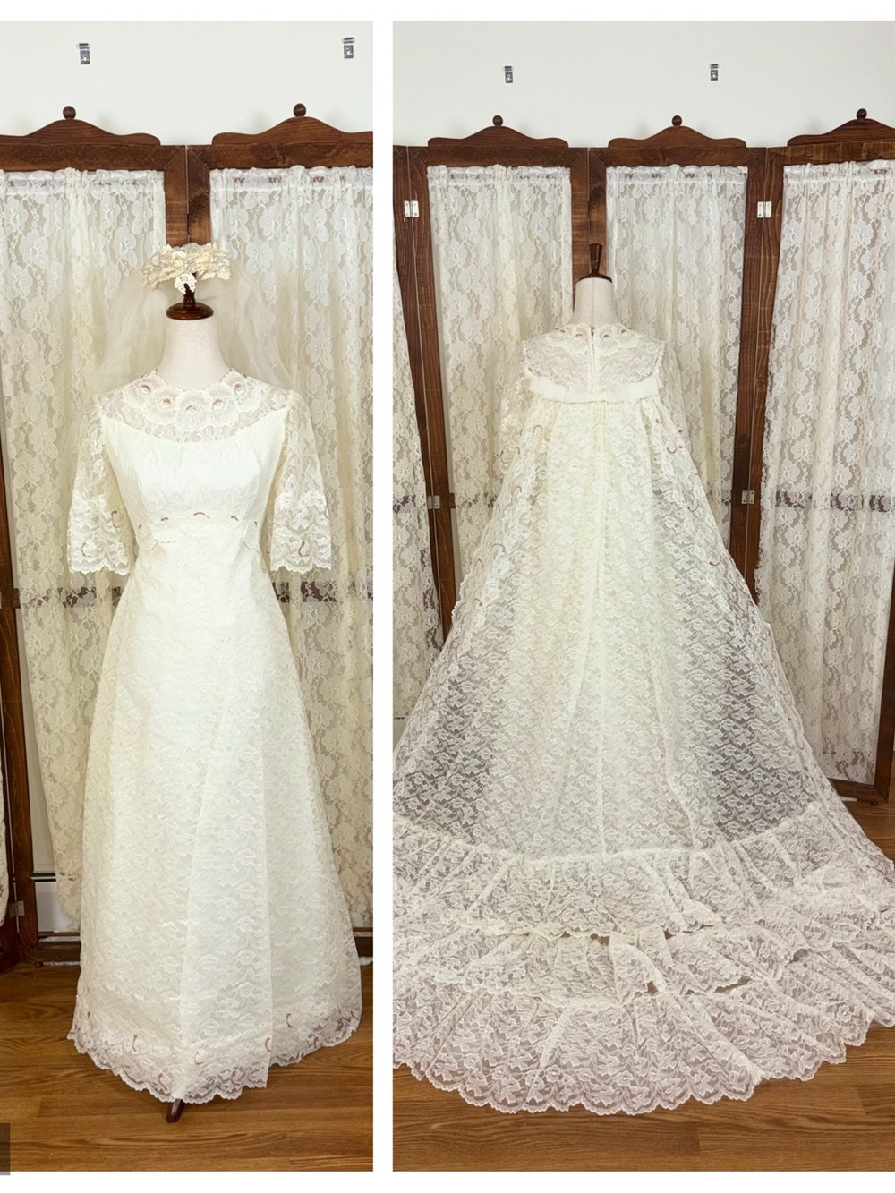 Stunning Vintage 1950s/60s Bridallure Lace Wedding Gown & Crown